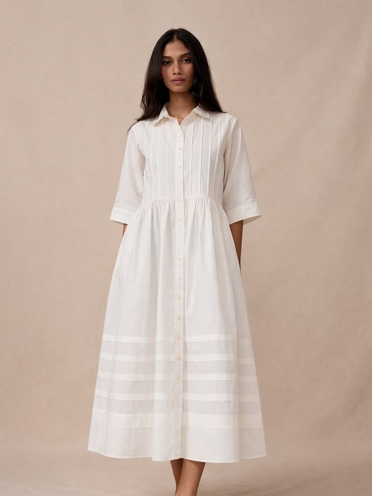 Pascale Cotton Shirt Dress in Ivory