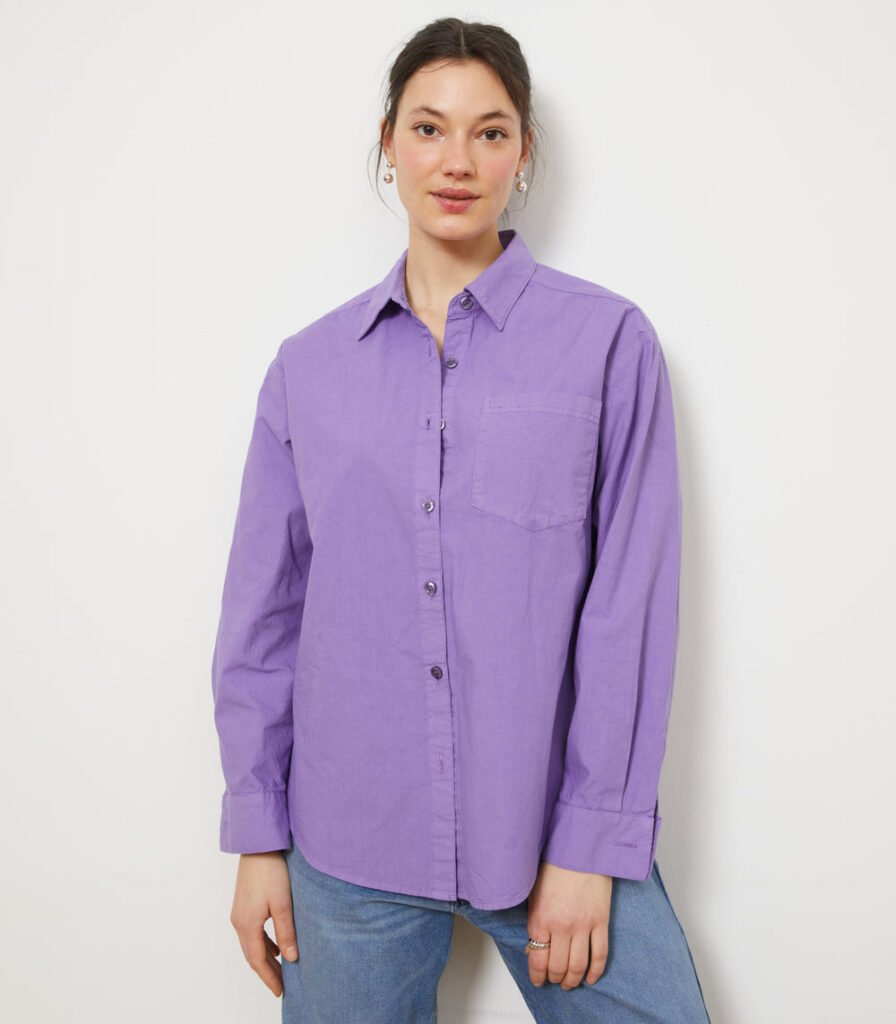 Diana Relaxed Button Up Shirt in Purple