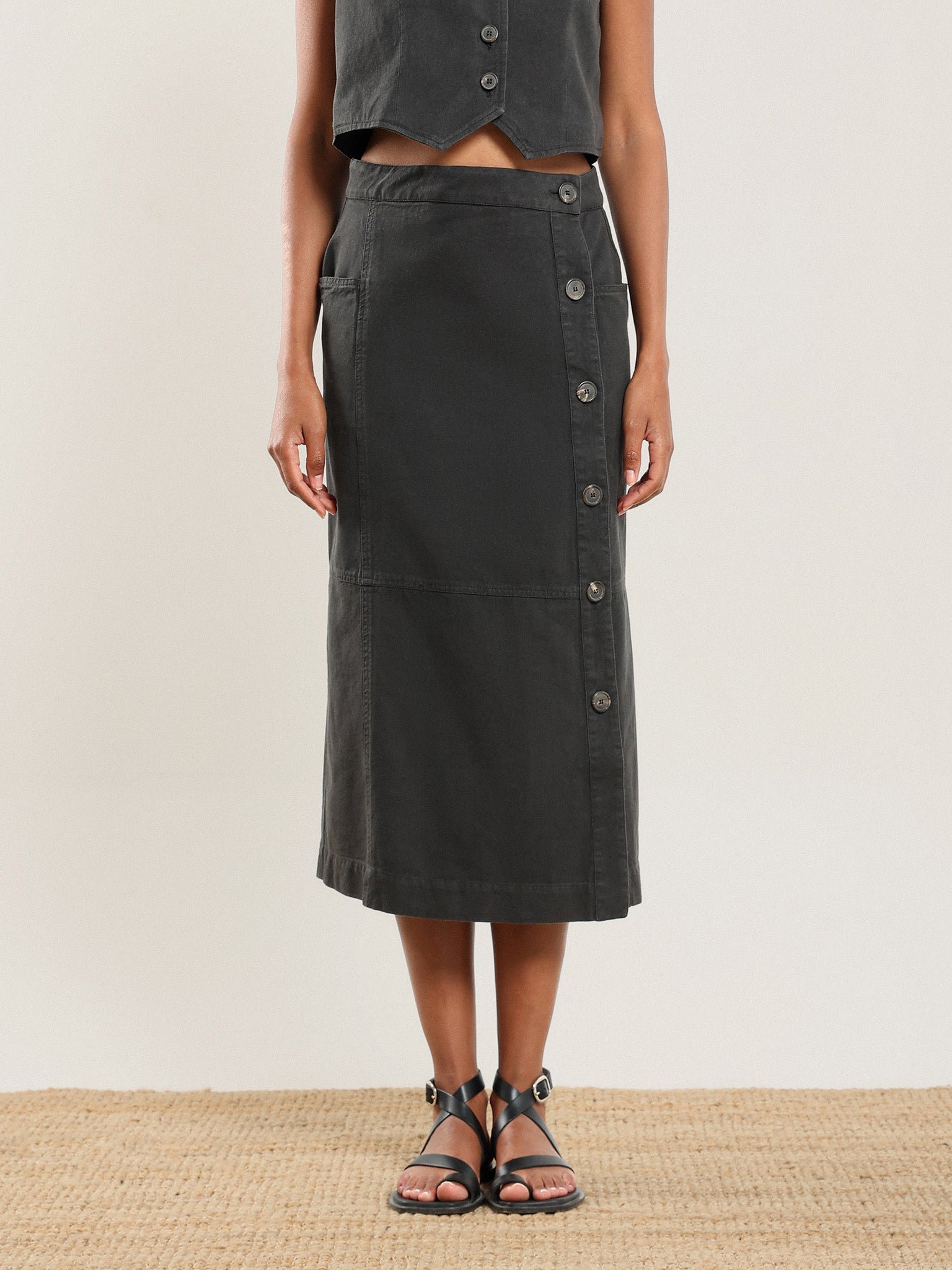 Nour Side Button Up Skirt in Nile Silt - Image 2
