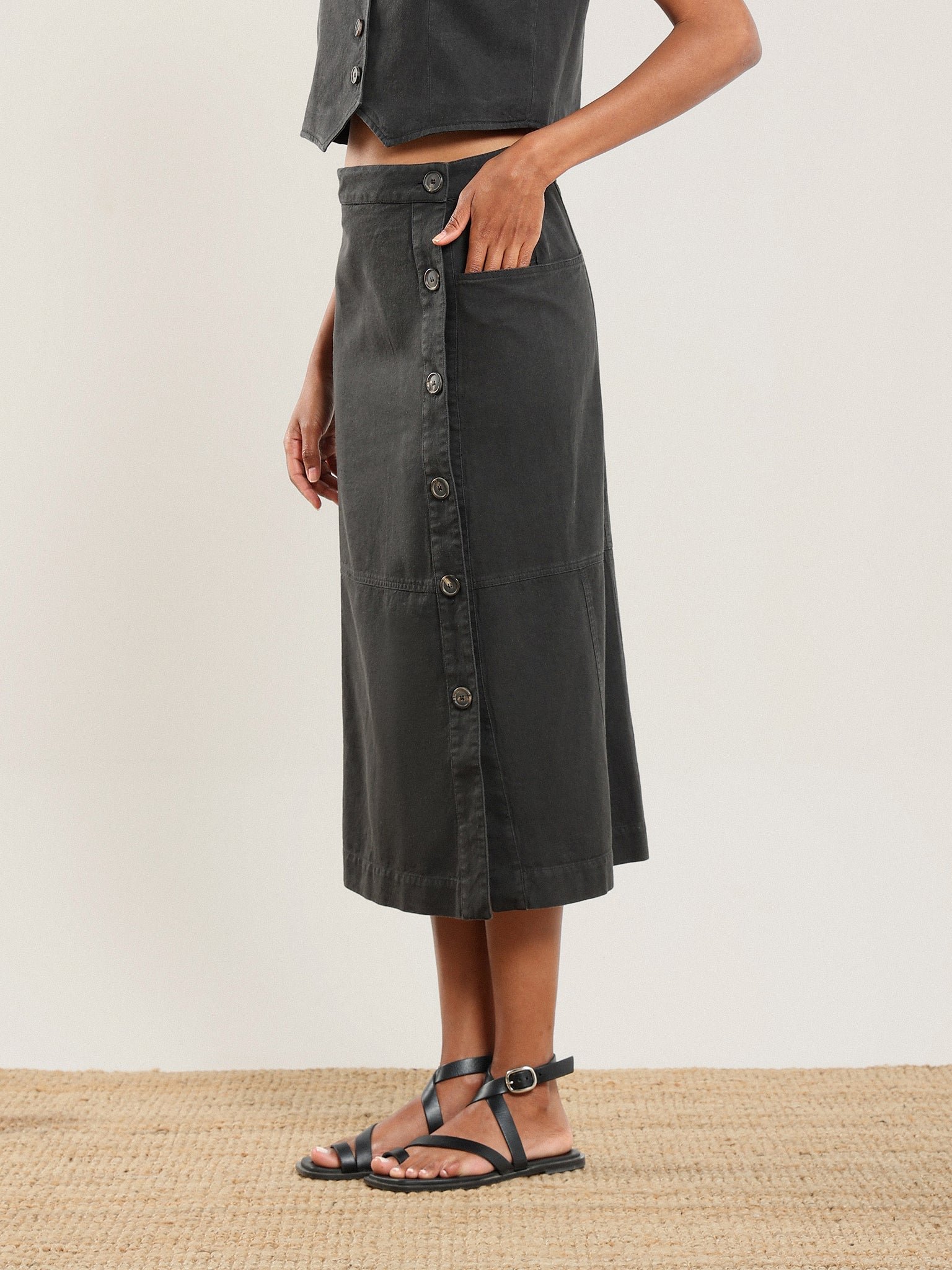 Nour Side Button Up Skirt in Nile Silt - Image 3