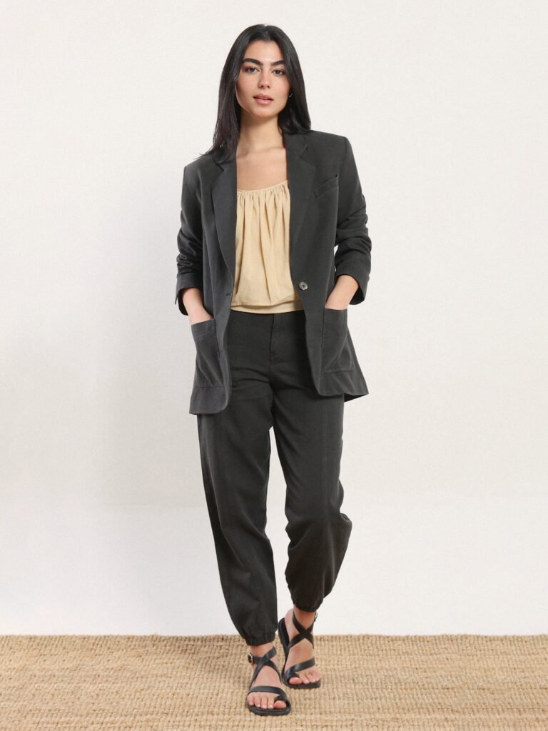 Martina Single Button Cotton and Linen Blazer in Nile Silt