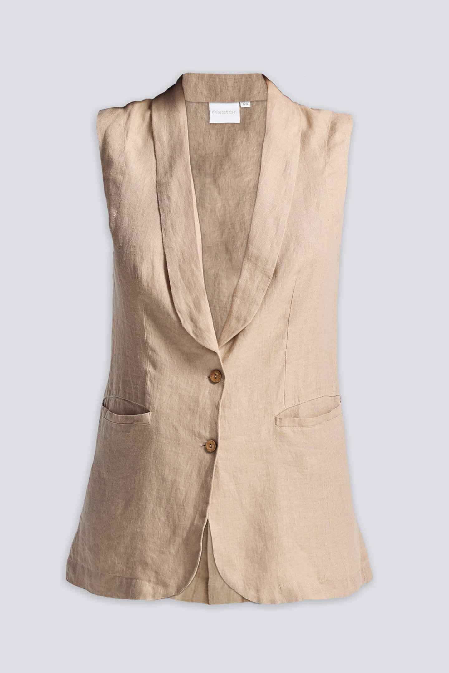 Sleeveless Hemp Vest Jacket in Natural Beige - Image 3