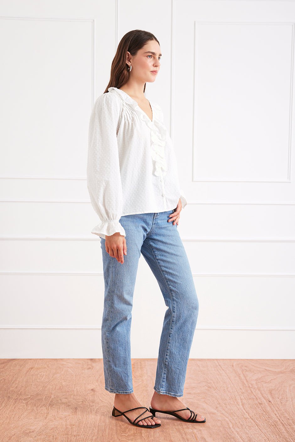 Long Sleeve Chloe Shirt in Off White - Image 3