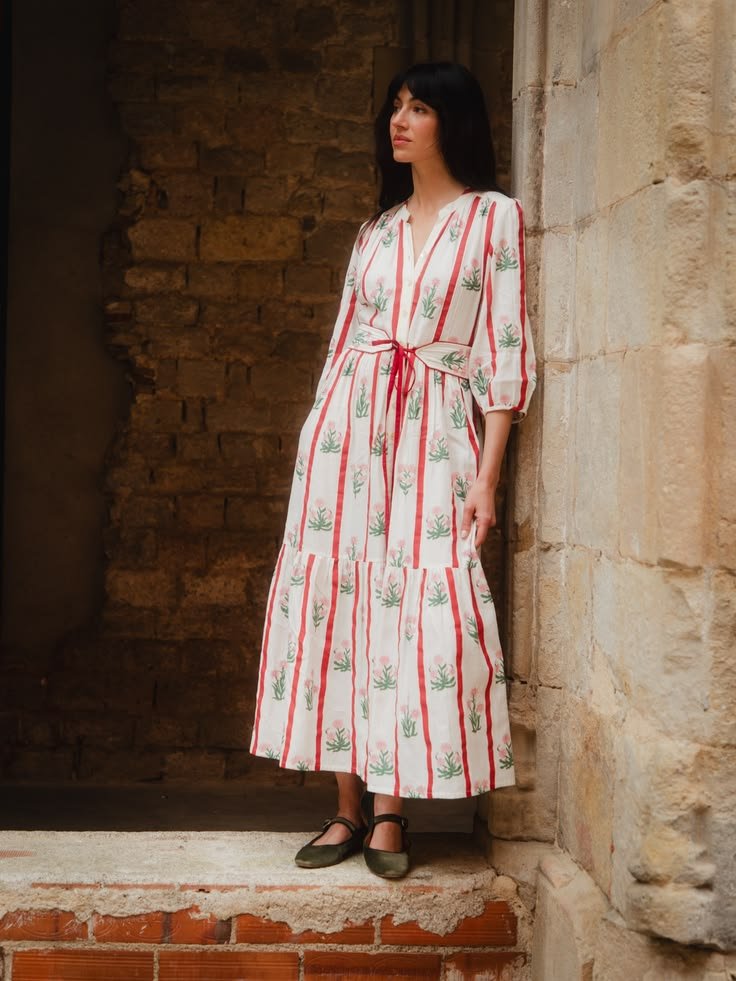 Colette Cotton Dress in Red Jaipur Stripe