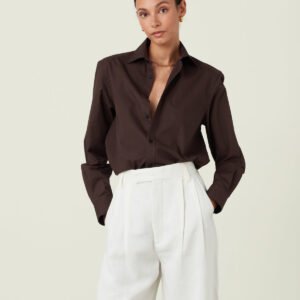 Boyfriend Fine Organic Cotton Solid Button Down Shirt in Chocolate Brown