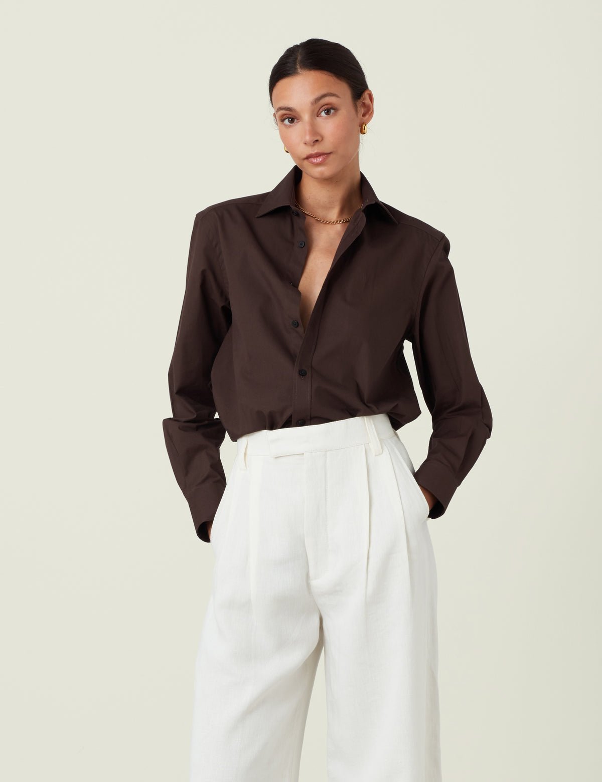 Boyfriend Fine Organic Cotton Solid Button Down Shirt in White - Image 2
