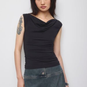 Sleeveless Cotton Jersey Basima Tank in Black