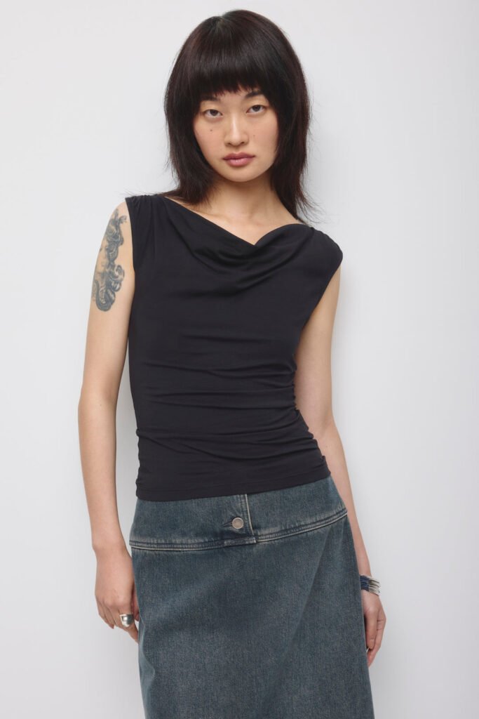 Sleeveless Cotton Jersey Basima Tank in Black
