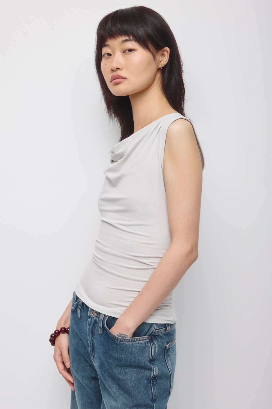 Sleeveless Cotton Jersey Basima Tank in Haze - Image 2