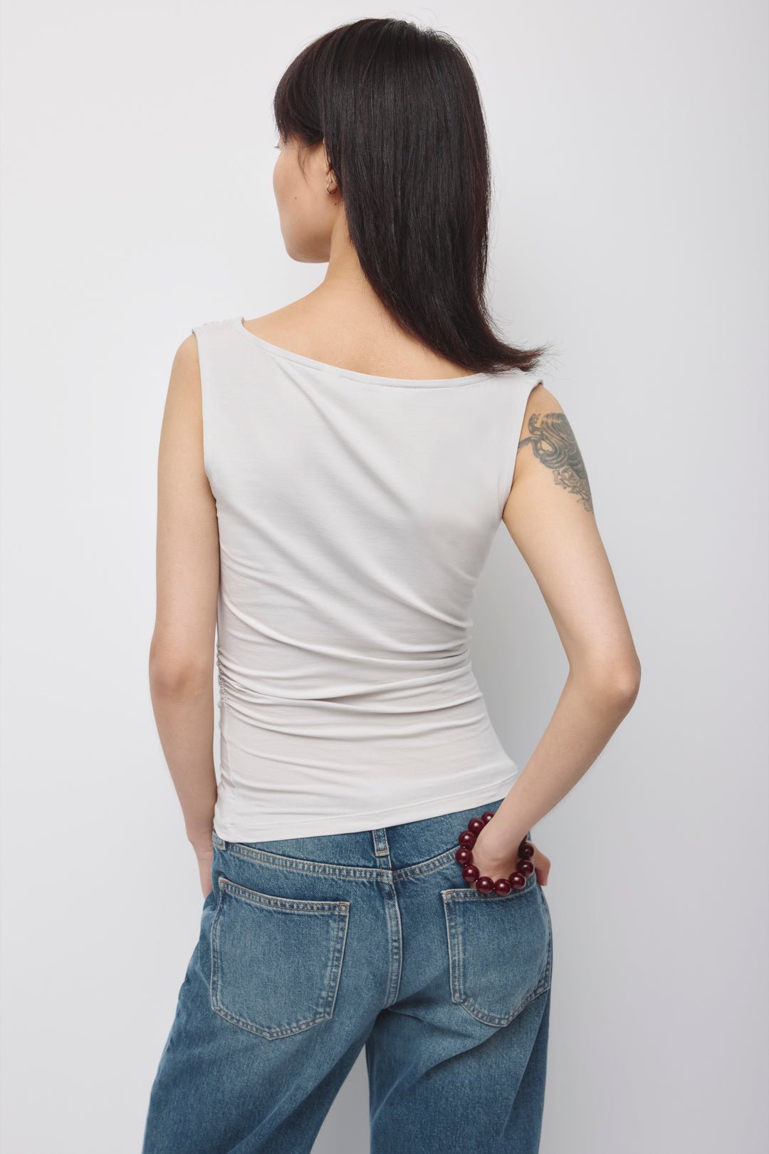 Sleeveless Cotton Jersey Basima Tank in Haze - Image 3