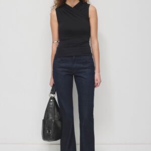 Sleeveless Cotton Jersey Samira Wrap Tank in Black