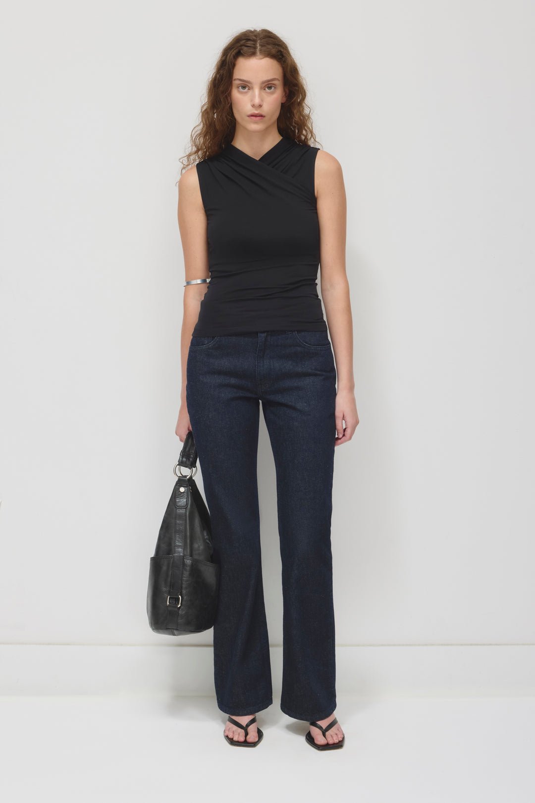 Sleeveless Cotton Jersey Samira Wrap Tank in Black