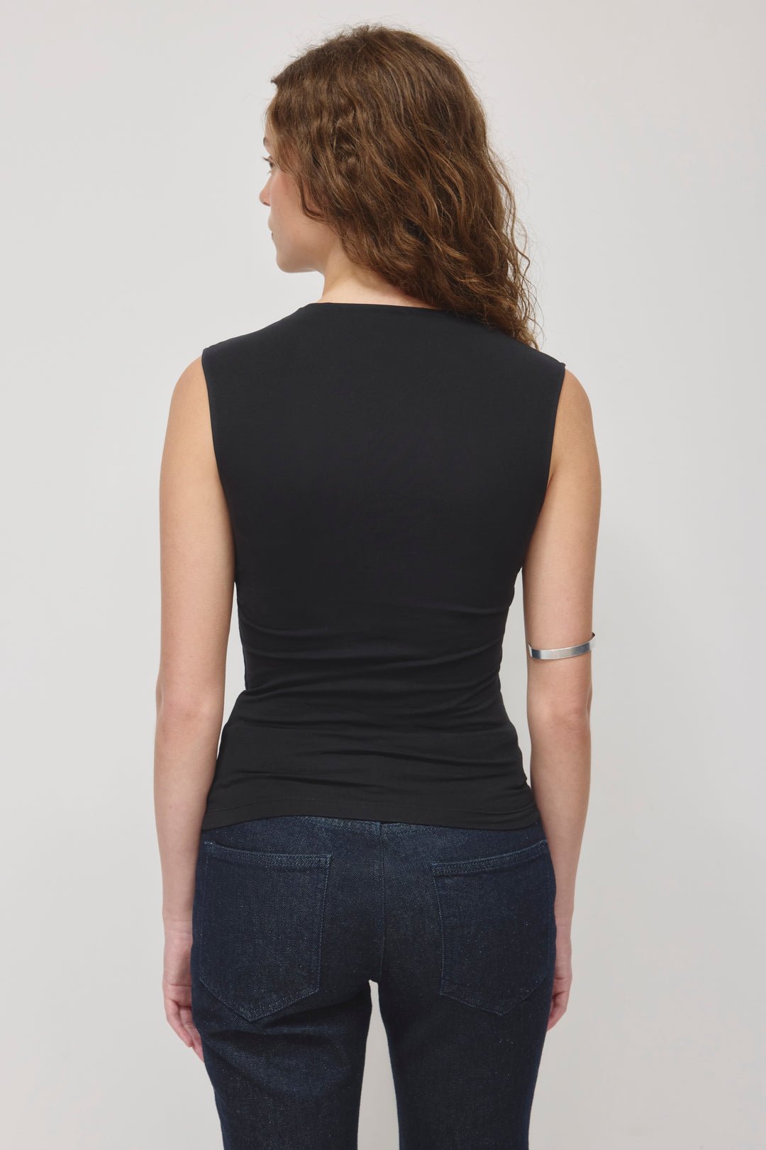 Sleeveless Cotton Jersey Samira Wrap Tank in Black - Image 5
