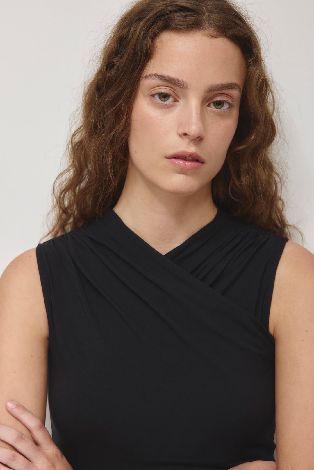 Sleeveless Cotton Jersey Samira Wrap Tank in Black - Image 4
