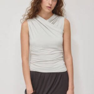 Sleeveless Cotton Jersey Samira Wrap Tank in Haze