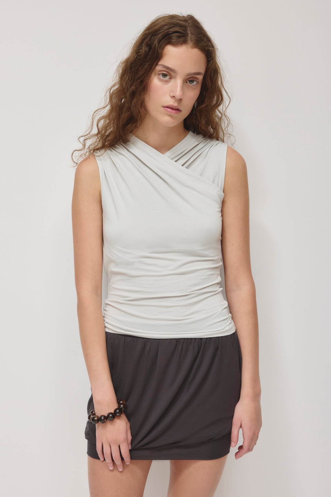 Sleeveless Cotton Jersey Samira Wrap Tank in Haze
