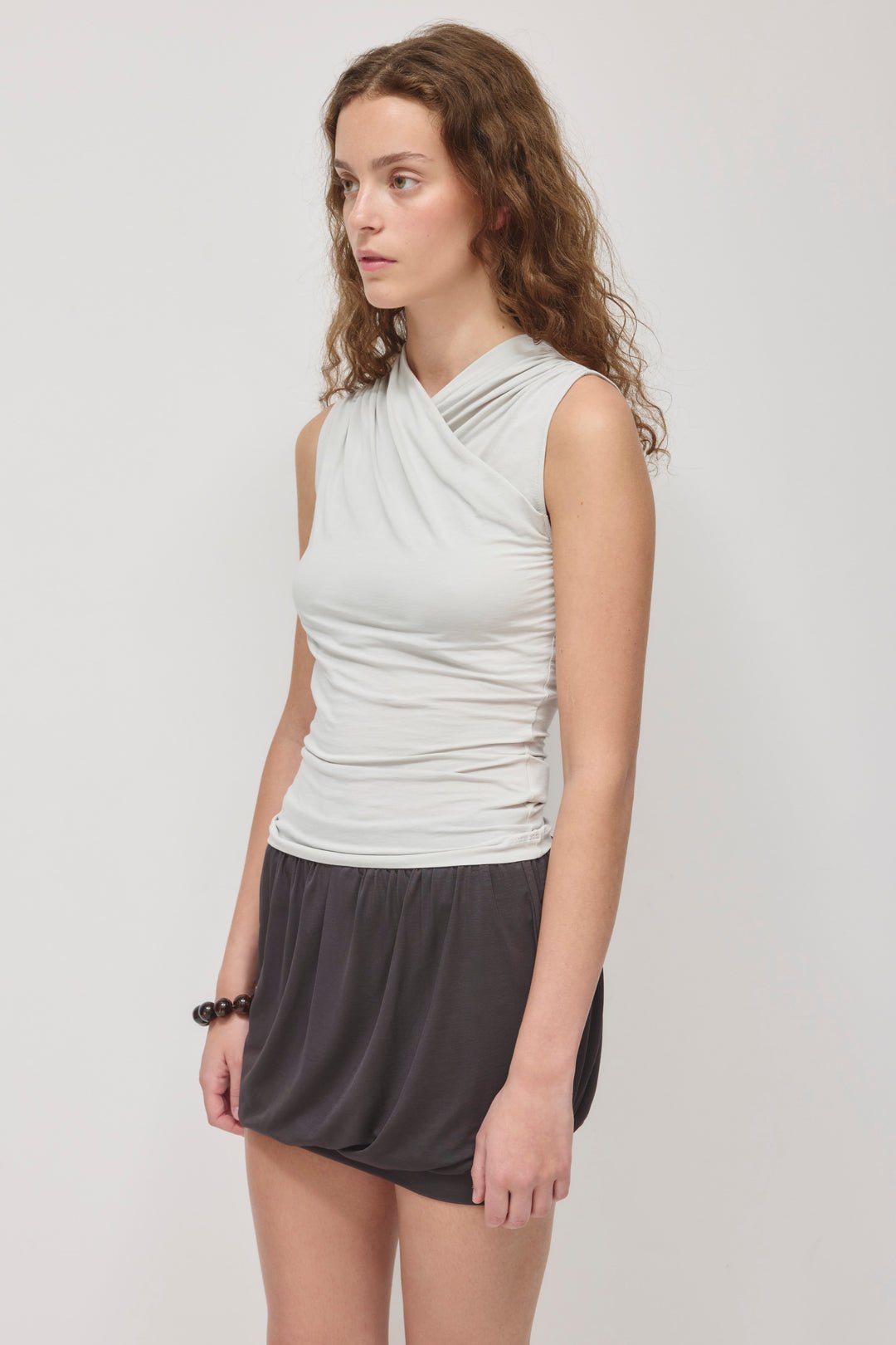 Sleeveless Cotton Jersey Samira Wrap Tank in Haze - Image 4
