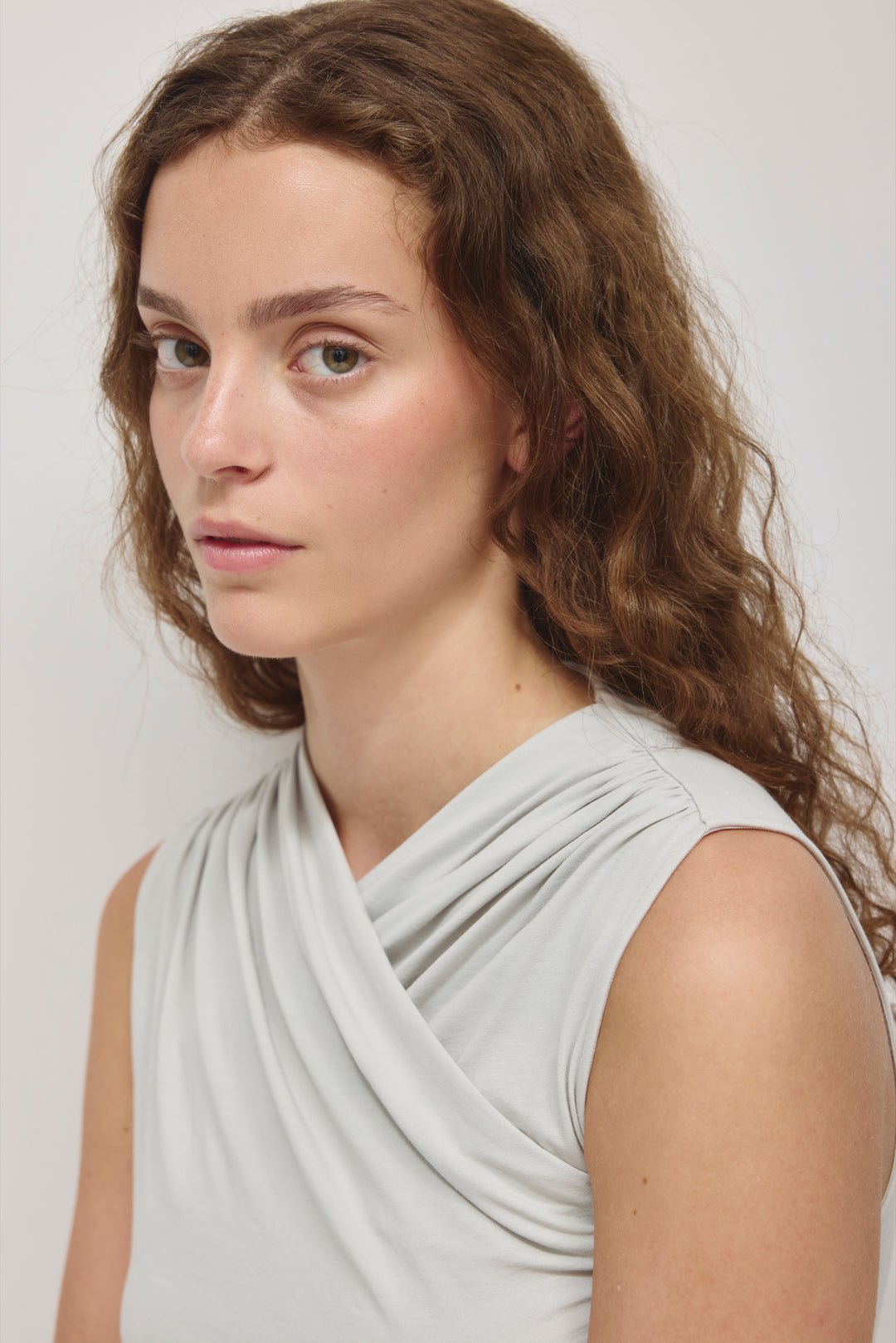 Sleeveless Cotton Jersey Samira Wrap Tank in Haze - Image 2
