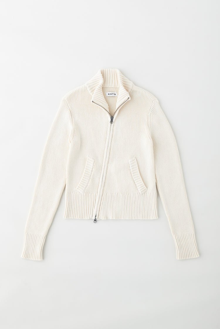 Asymmetric Cotton Zip Sweater in Marshmellow White - Image 3
