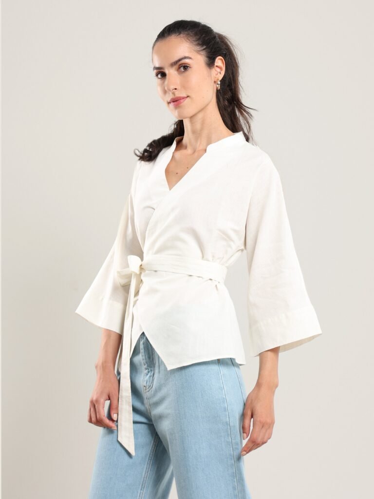 Hadia Wrap Top in Sugar White