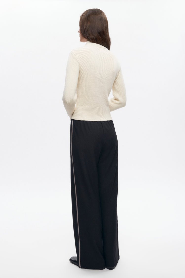 Asymmetric Cotton Zip Sweater in Marshmellow White - Image 2