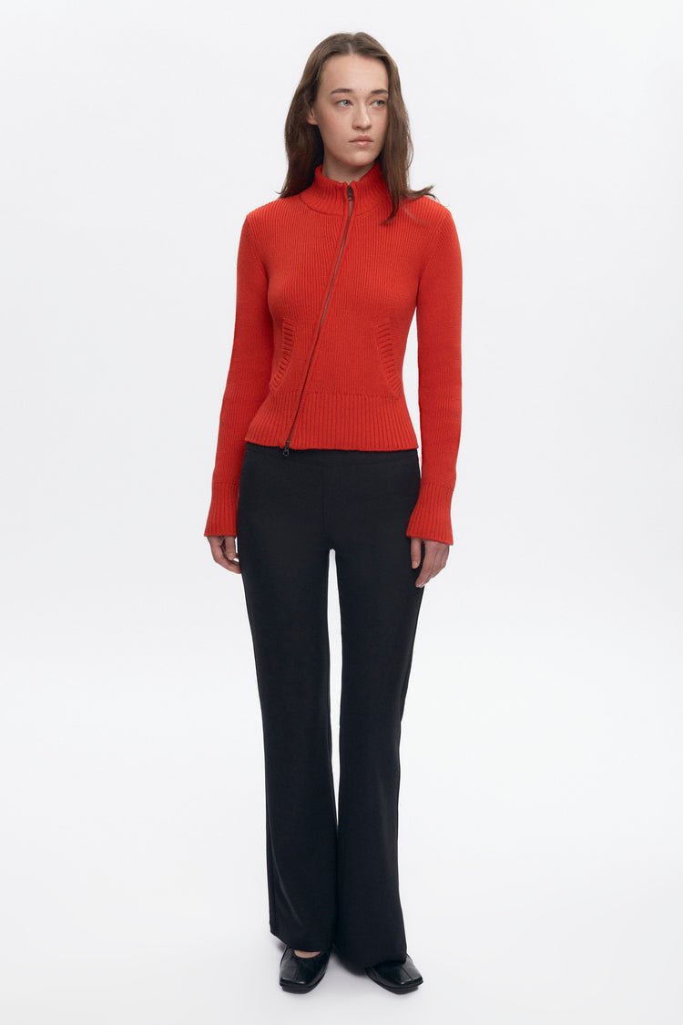 Asymmetric Cotton Zip Sweater in Black - Image 3