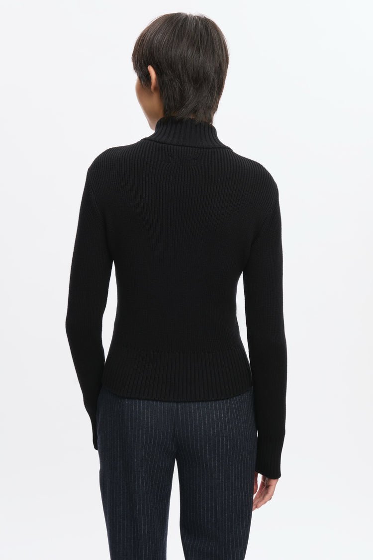 Asymmetric Cotton Zip Sweater in Black - Image 2