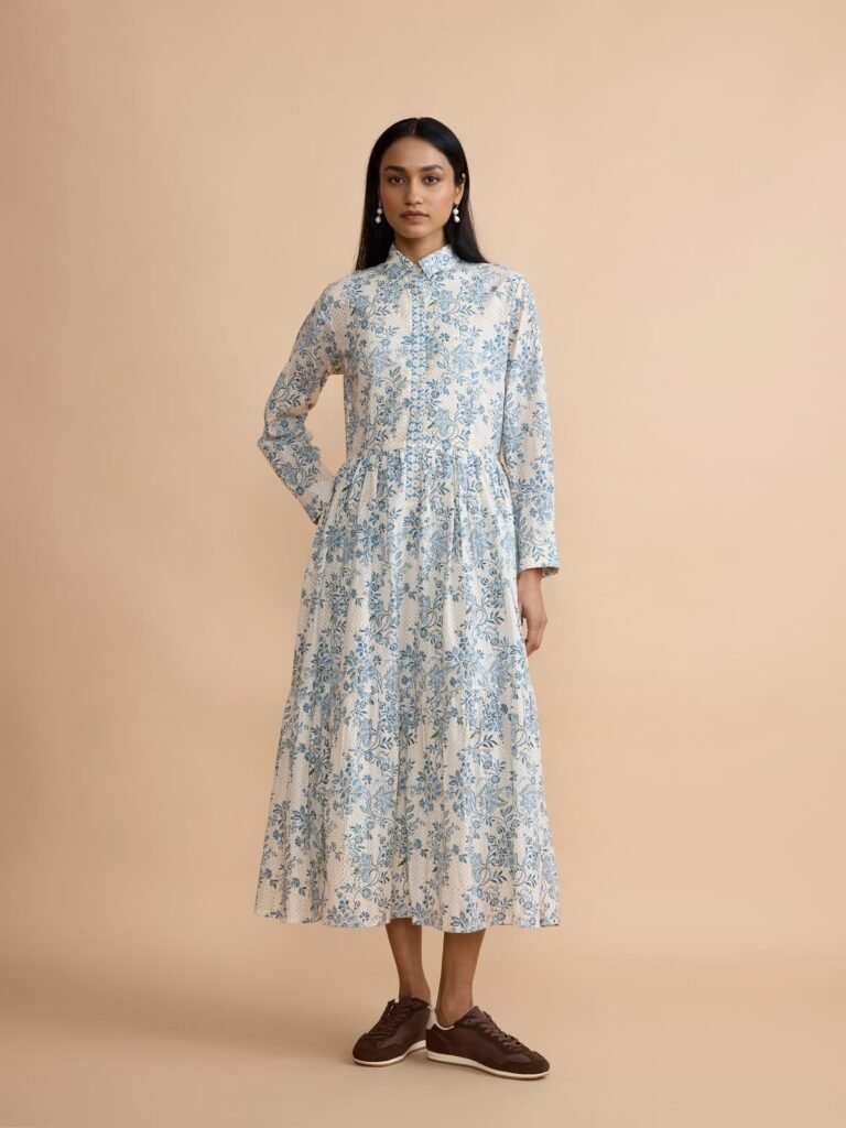 Dakota Cotton Dress in Blue Chintz Trail