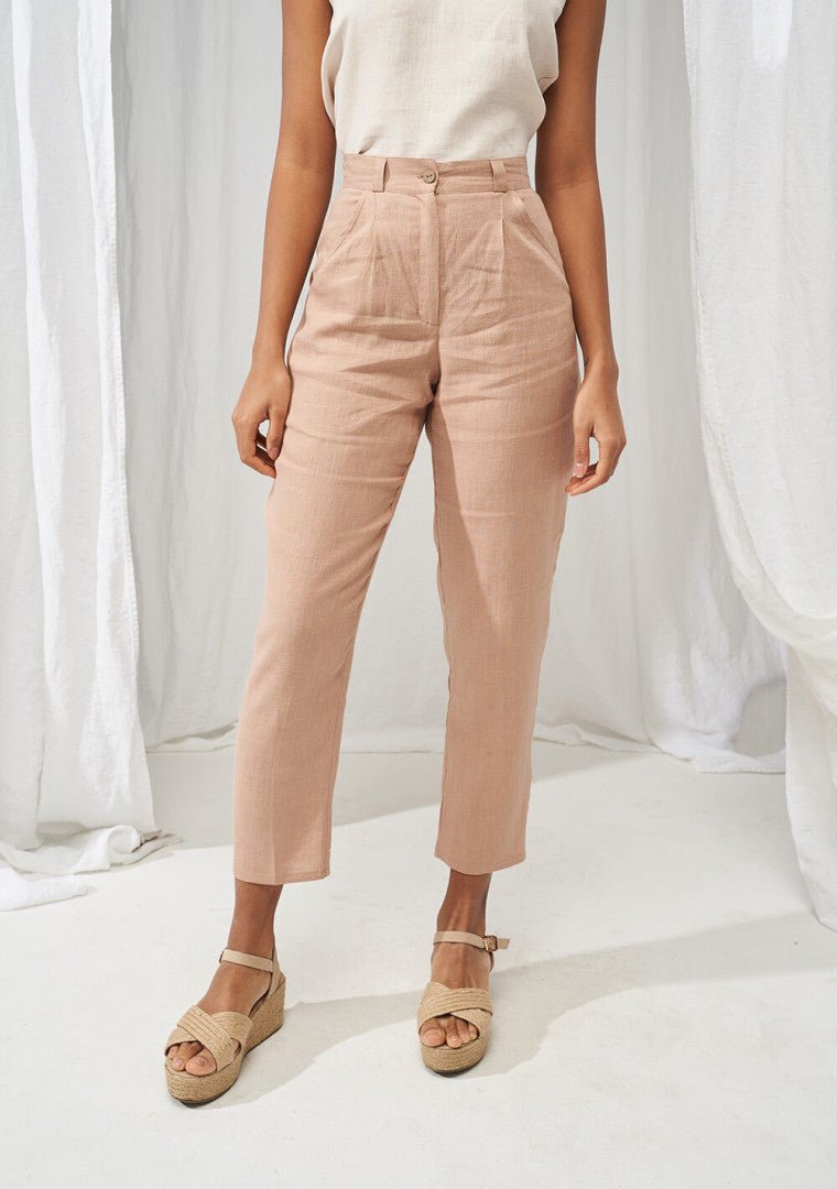 Ginger High Waisted Tapered Linen Pants - Image 3