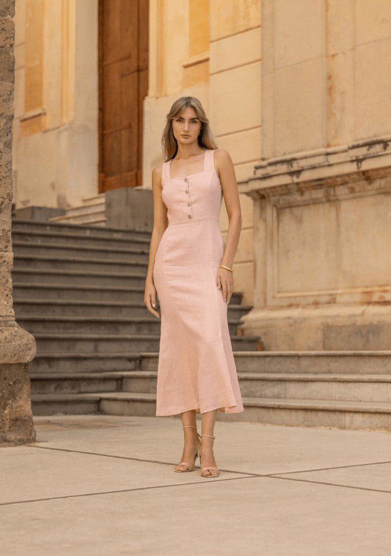 Valery Linen Bodice Trumpet Dress - Image 3