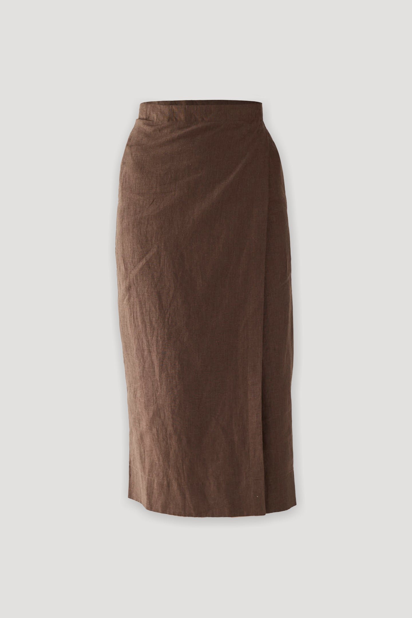Fitted Overlap Midi Skirt in Brown - Image 5