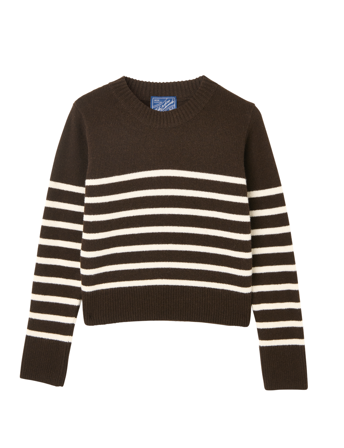 Devon Jumper: Wool, Chocolate with Cream Stripes - Image 4