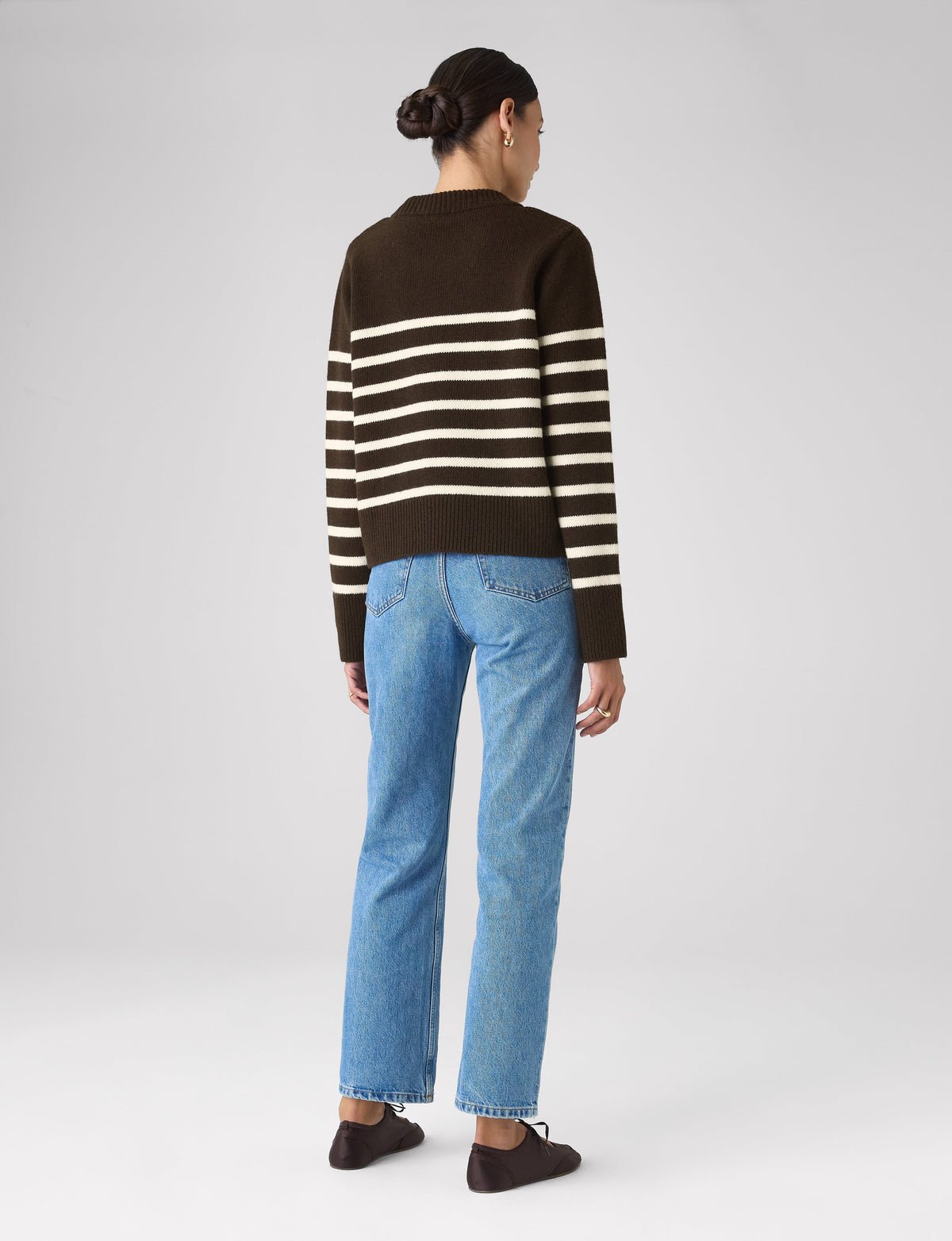 Devon Jumper: Wool, Chocolate with Cream Stripes - Image 7