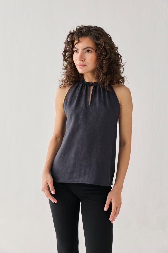 Hemp Halter Neck Top in Black