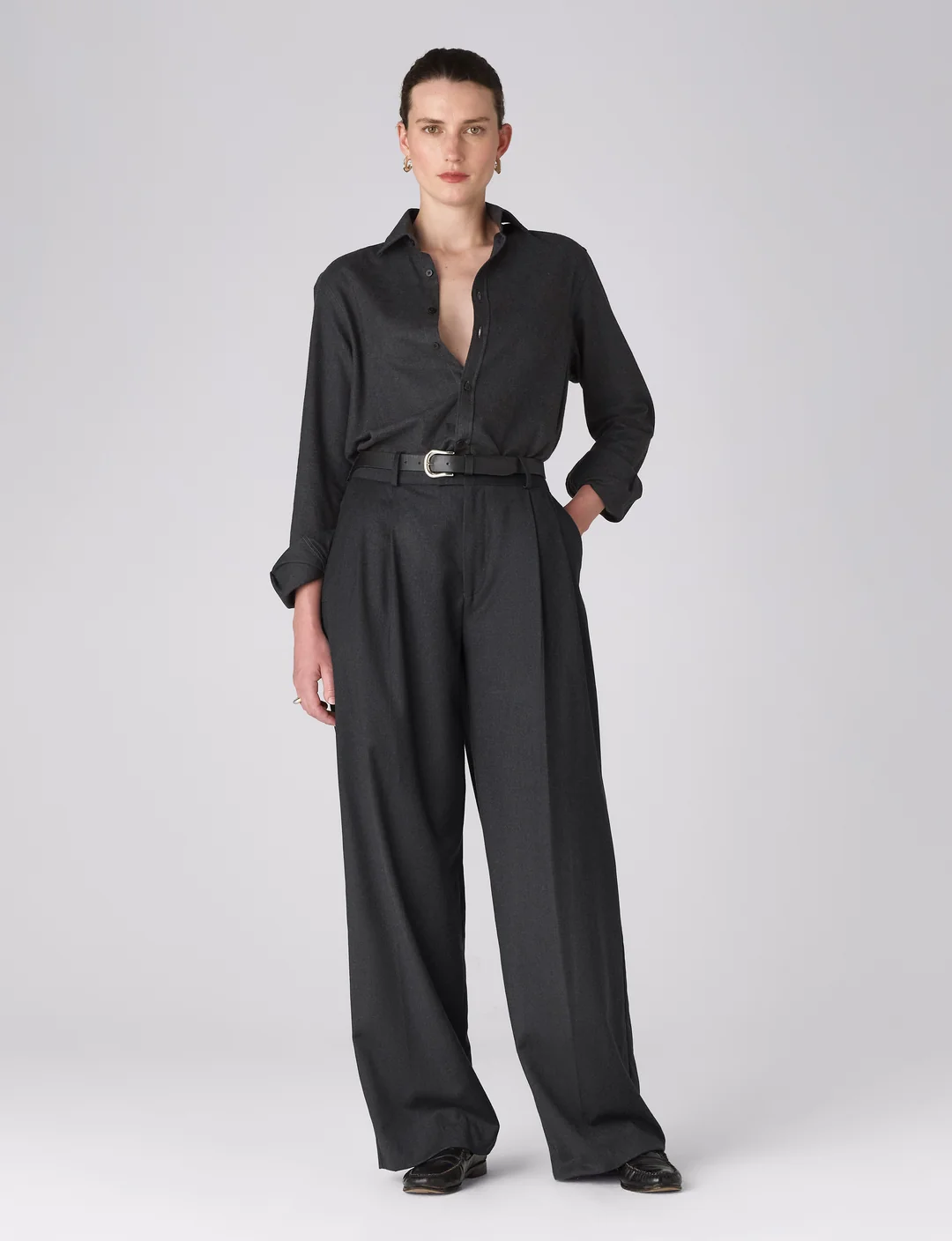 Wool Rampling High Waisted Wide Leg Trouser in Grey - Image 2