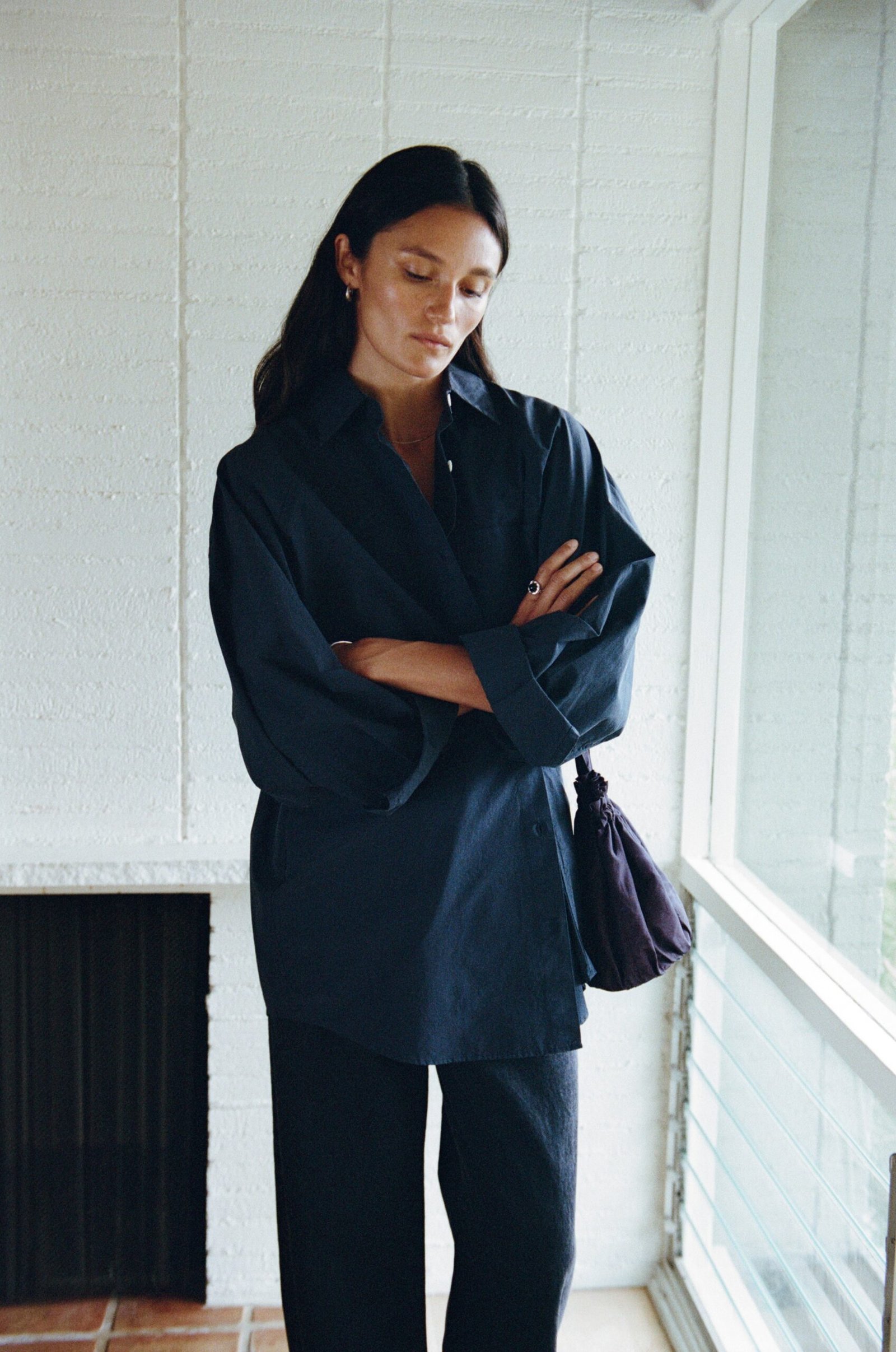 Rita Shirt, Organic Compact Poplin, Navy - Image 9