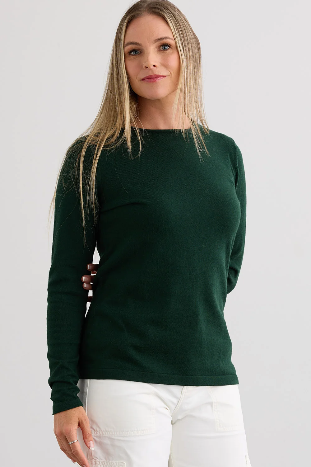 Women's Organic Cotton Roll Neck Sweater in Dark Pine
