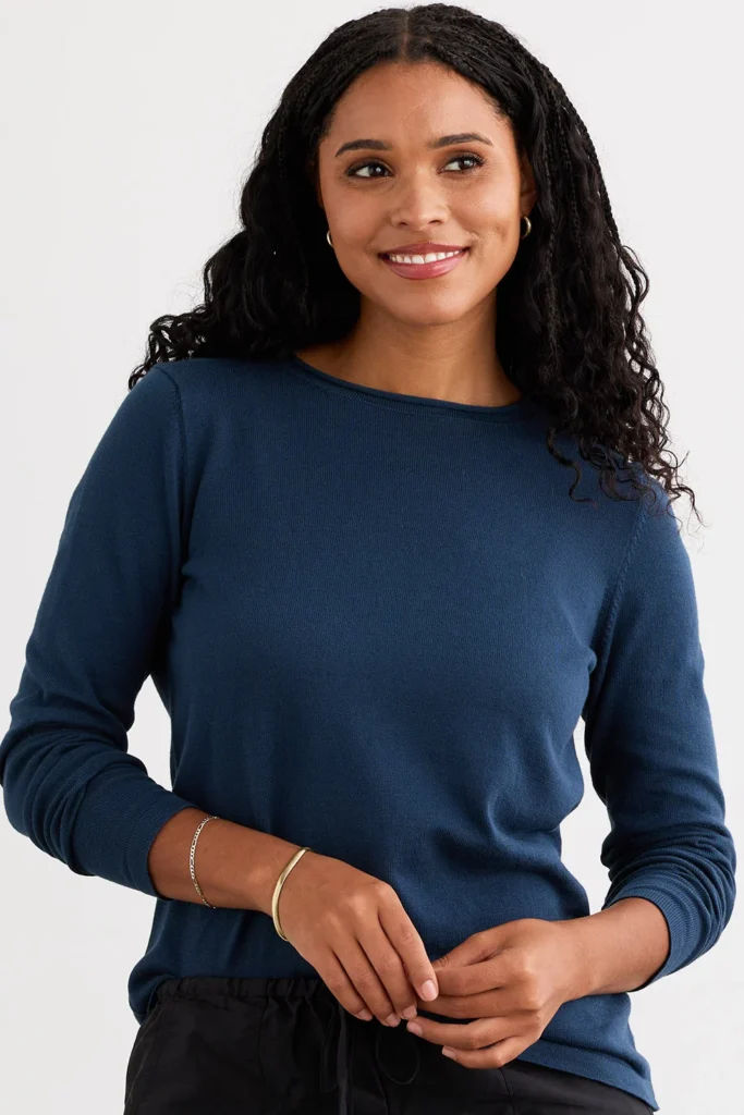 Women's Organic Cotton Roll Neck Sweater in Indigo