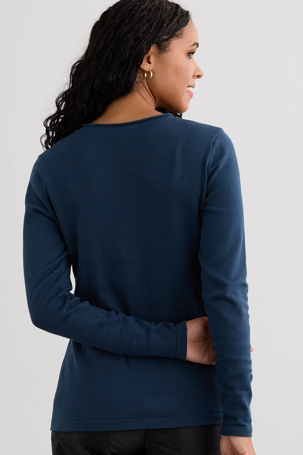 Women's Organic Cotton Roll Neck Sweater in Dark Pine - Image 3
