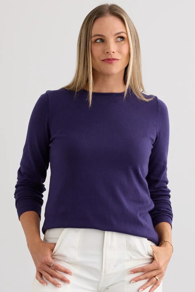 Women's Organic Cotton Roll Neck Sweater in Violet