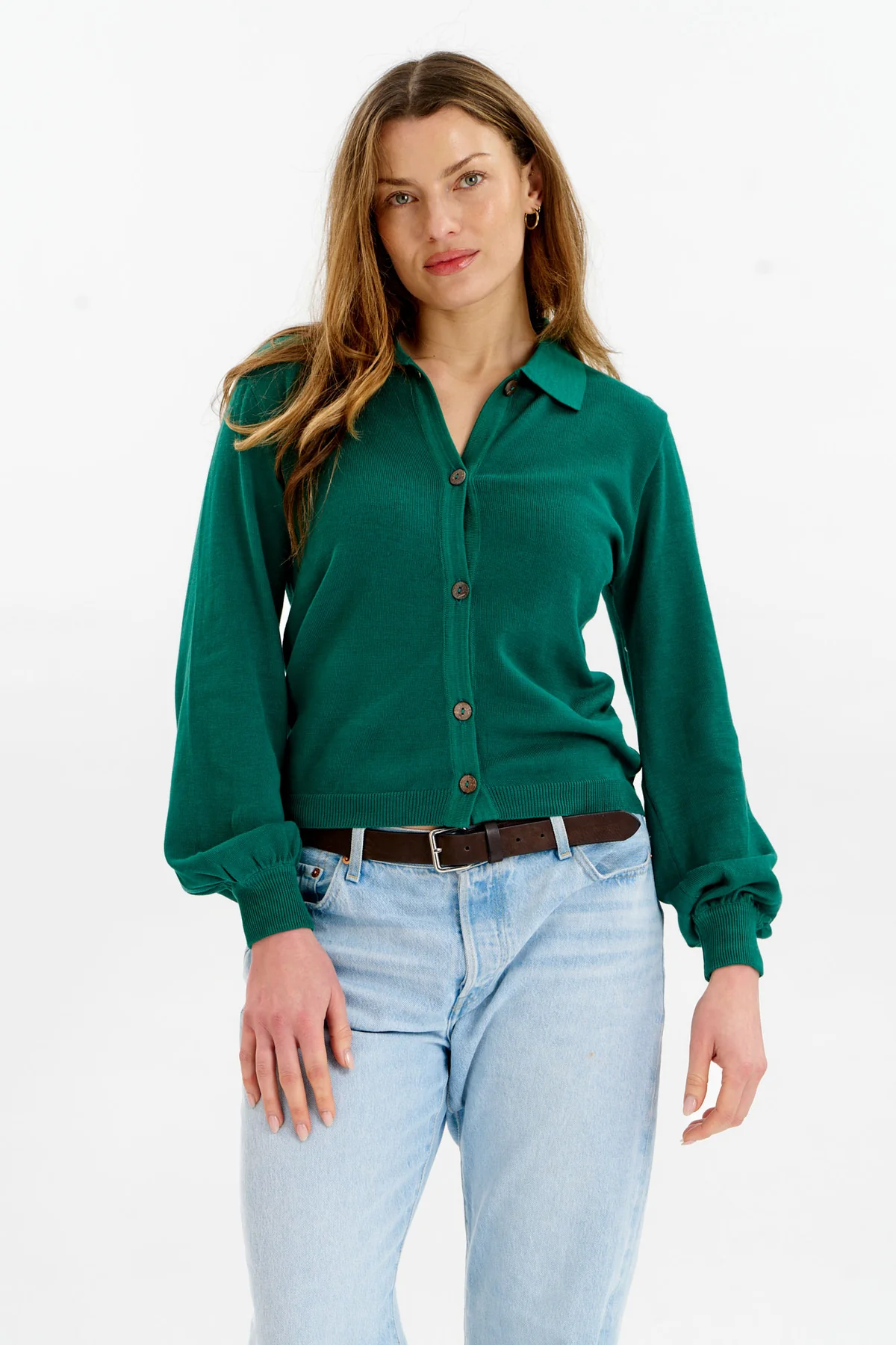 Nani Collared Organic Cotton Cardigan in Green