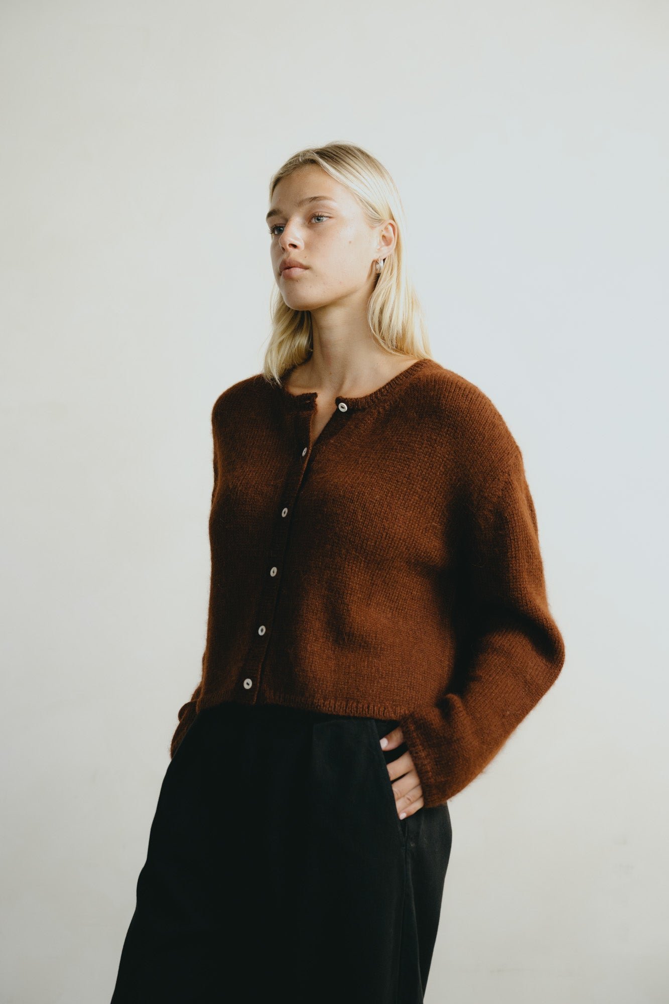 Everyday Cardigan, Baby Alpaca, Rust - Image 3