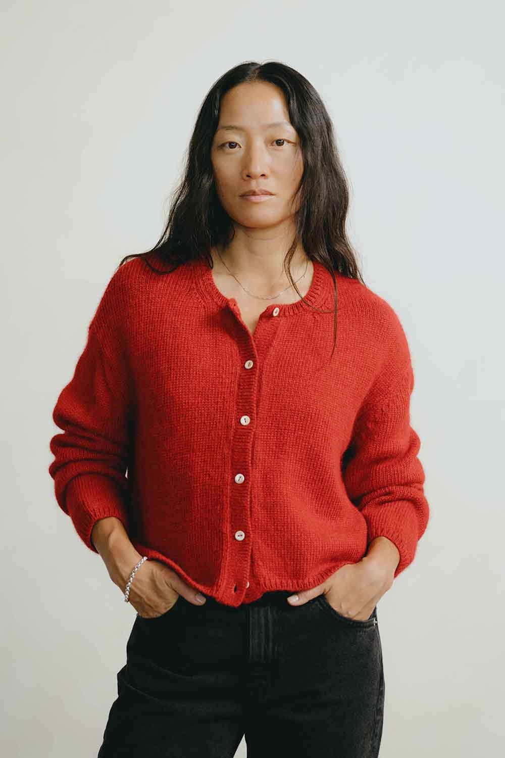 Everyday Cardigan, Baby Alpaca, Tomato Red