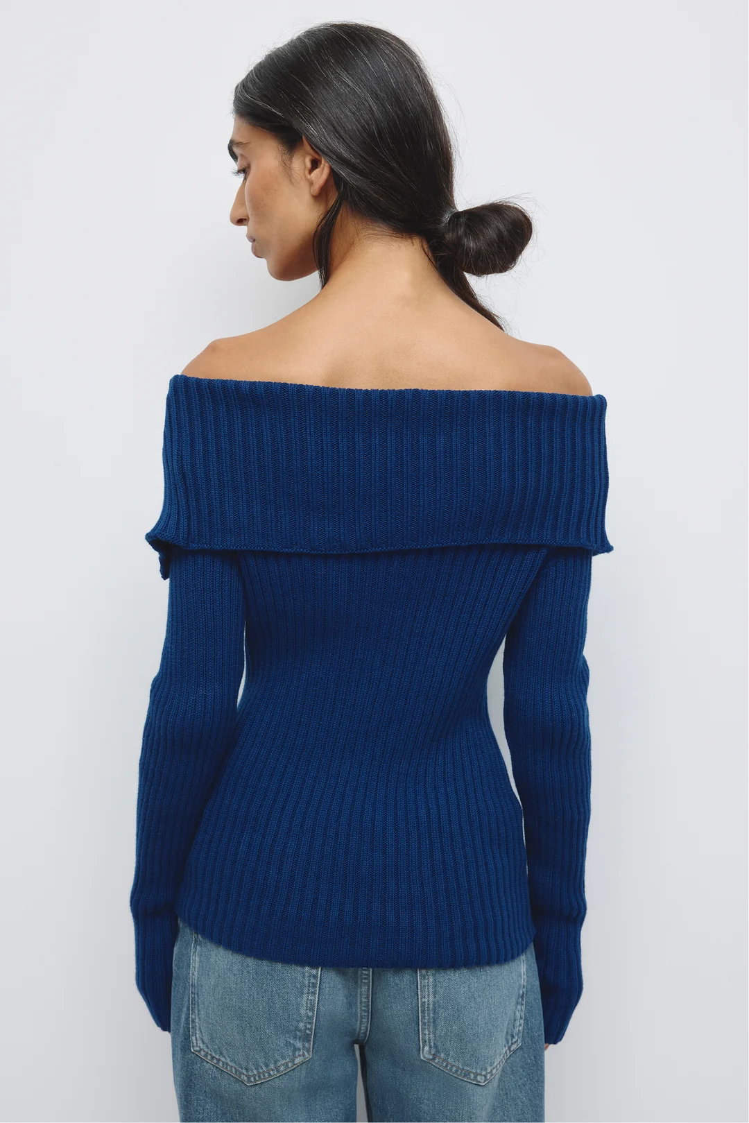 Asymmetric Cotton Foldover Sweater in Beige - Image 7