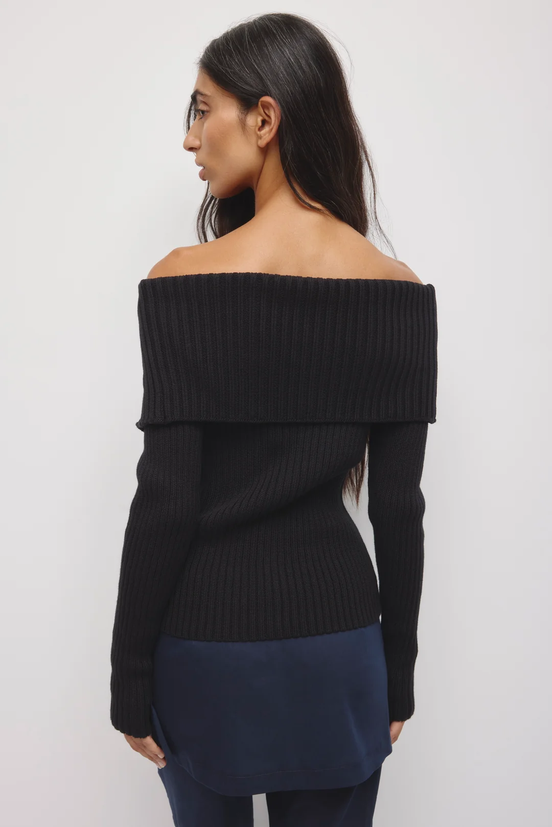 Asymmetric Cotton Foldover Sweater in Beige - Image 10