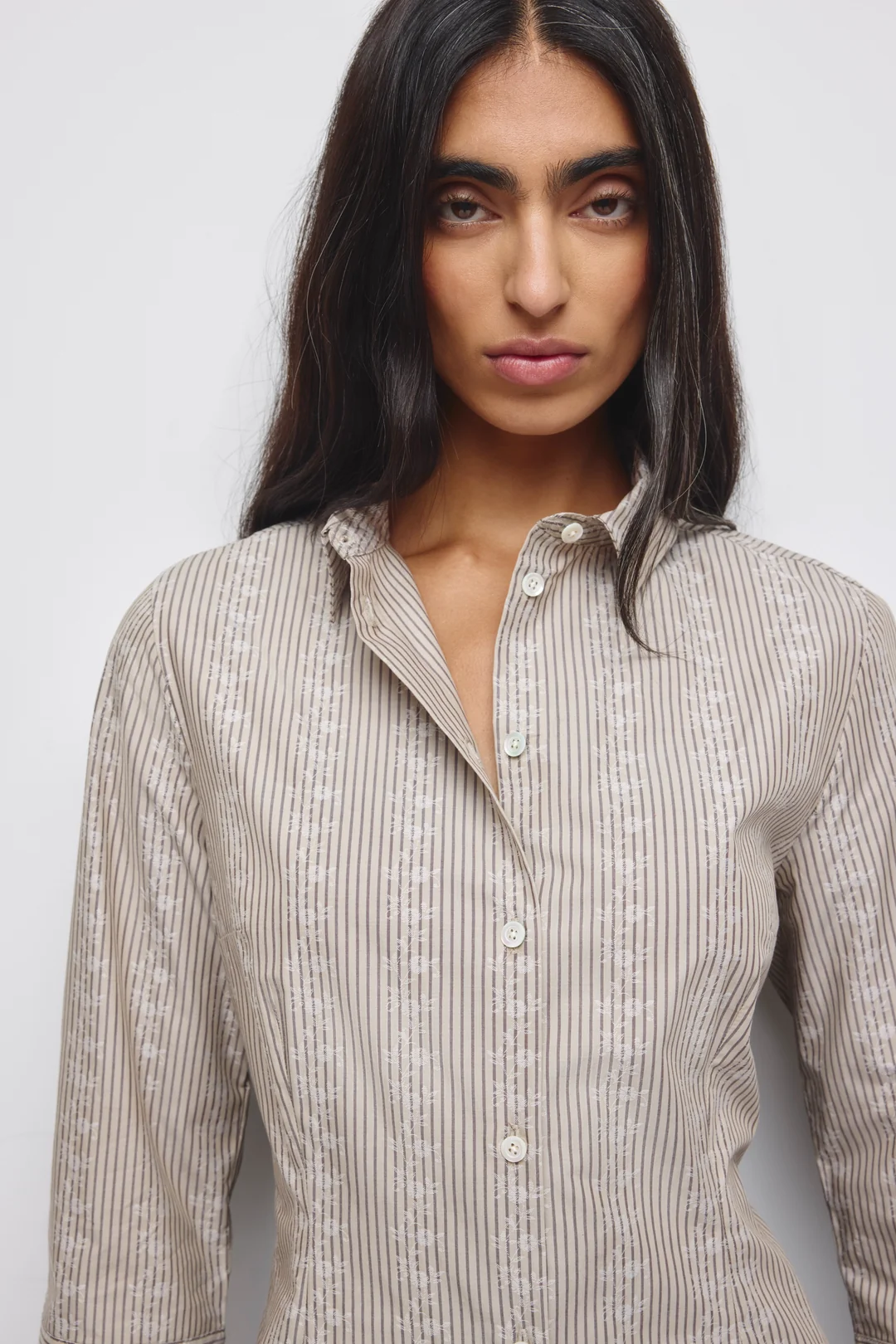 Sanaa Cotton Button Down Shirt in Winter Sky Stripe Blue - Image 5