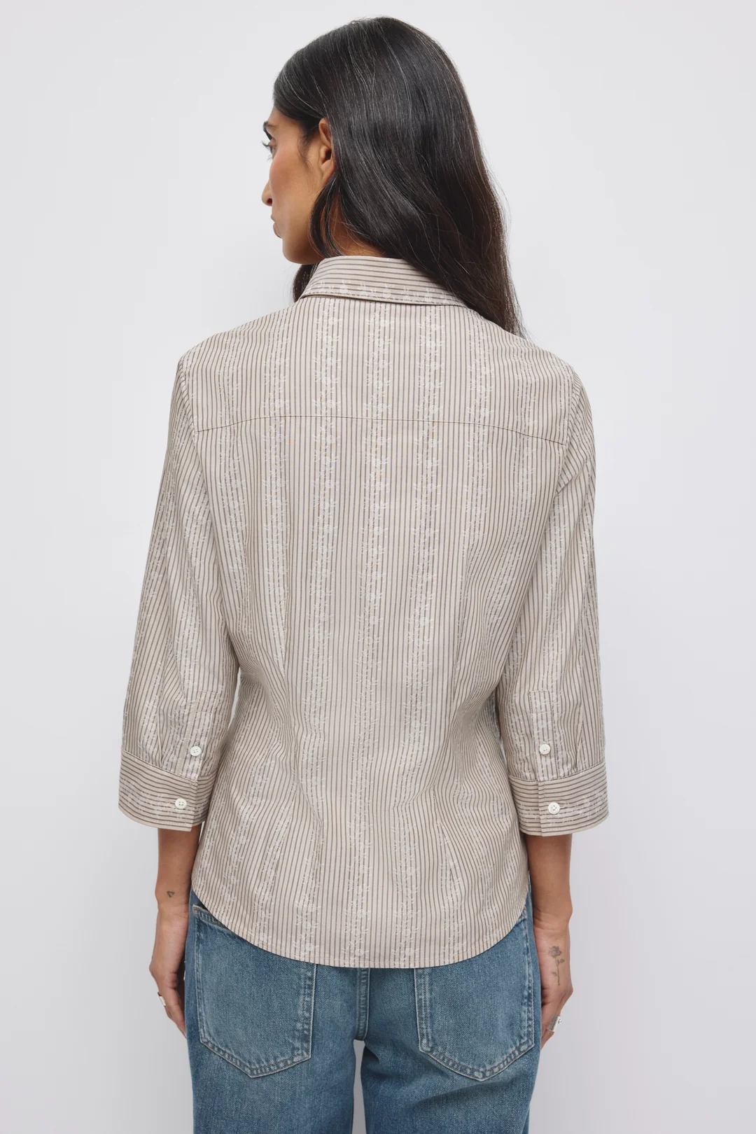 Sanaa Cotton Button Down Shirt in Winter Sky Stripe Blue - Image 6