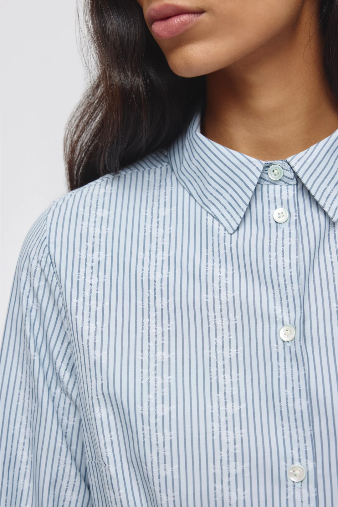 Sanaa Cotton Button Down Shirt in Winter Sky Stripe Blue - Image 2