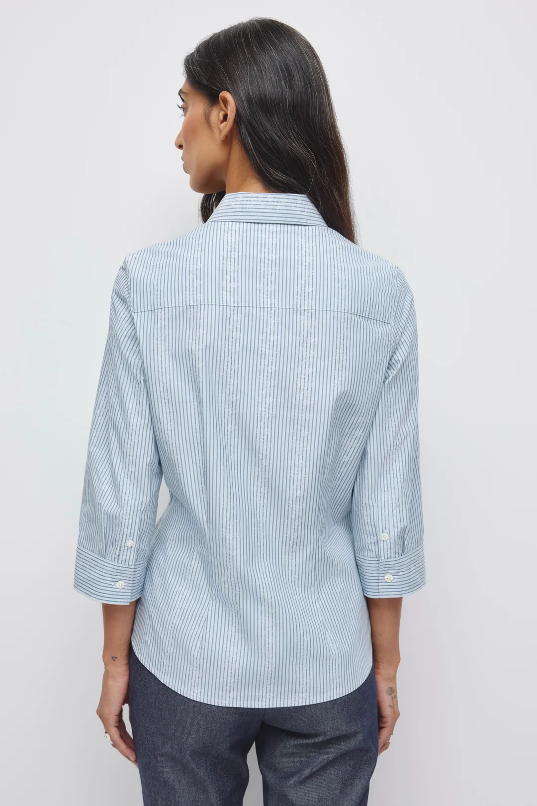 Sanaa Cotton Button Down Shirt in Winter Sky Stripe Blue - Image 4