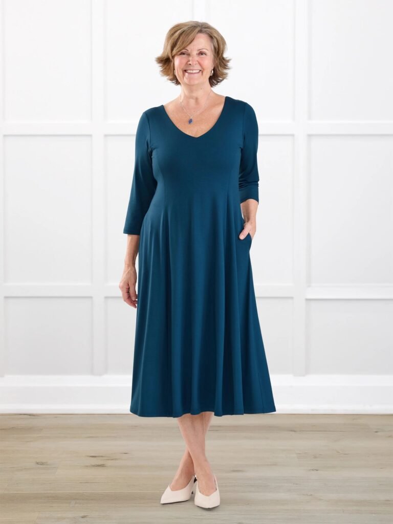 Marlena reversible v-neck midi dress in Atlantic Blue